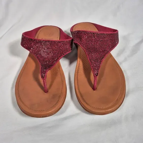 Fitflop Banda Glitz Thong Red Brown Sandal Shoes Women's Size 8 - Picture 2 of 9